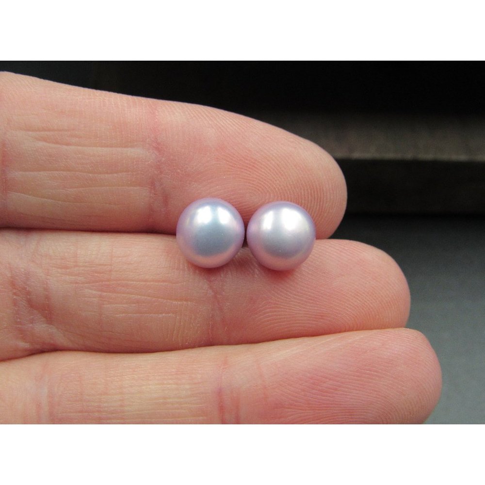 Sterling Silver Purple Silver Real Pearl Stud Earrings